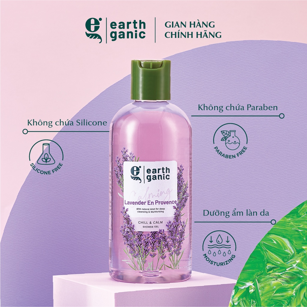 Combo 2 Sữa Tắm Dưỡng Ẩm Earthganic chứa AHA Hương Ô Liu + Hương Hoa Lavender 240mlx2