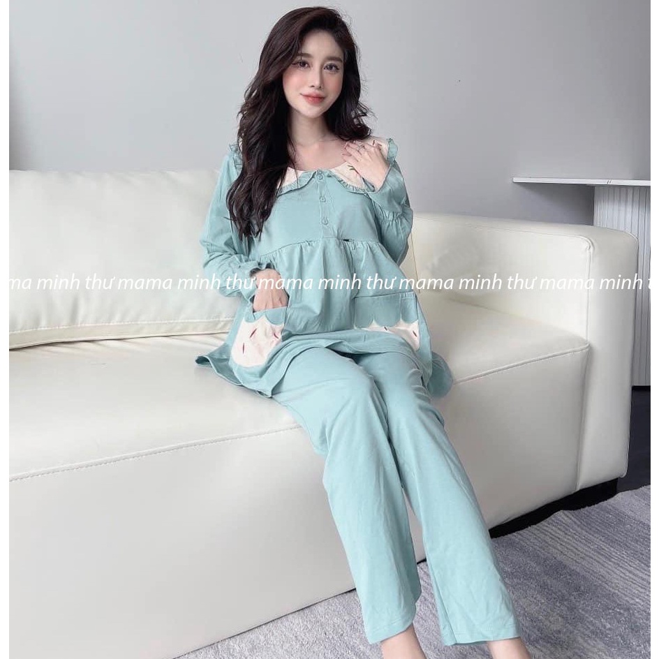 Bộ bầu - bộ sau sinh - chất liệu cotton - kiểu mới thời trang ( Dài - Thêu Dâu-WEET )