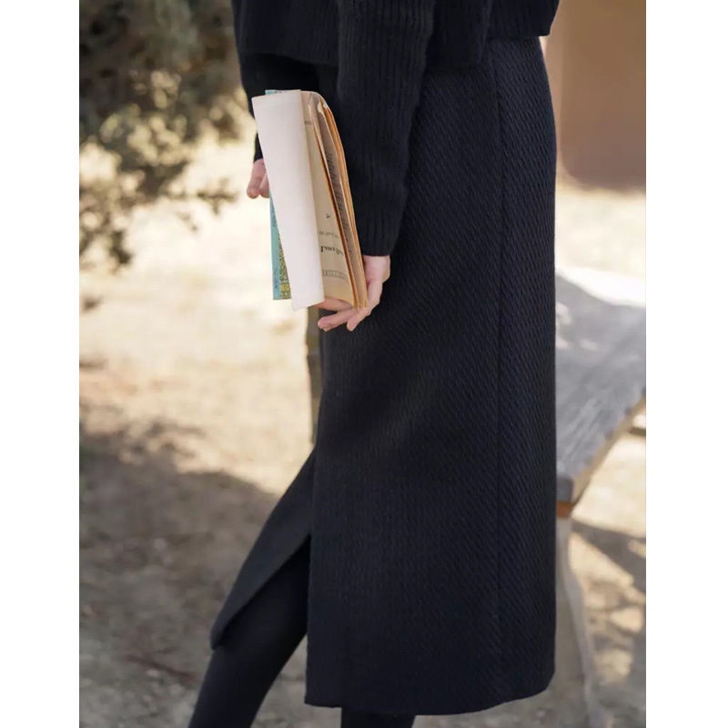 Đầm Len Đen Dáng Chữ a Dài Lưng Cao Phong Cách Retro Pháp Thời Trang Thu Đông Cho Nữ