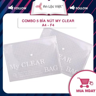 Combo 5 cái Bìa nút, Bìa hồ sơ My Clear chất liệu nhựa khổ A4 - F4