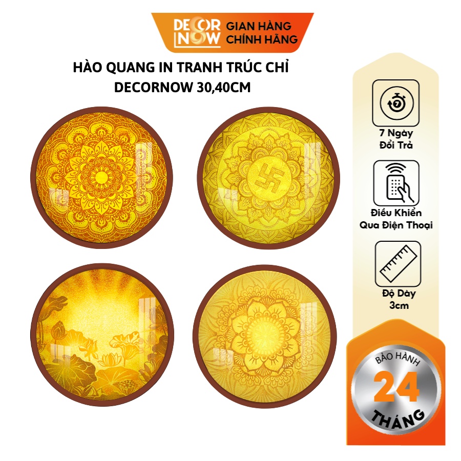 Đèn Hào Quang Phật In Tranh Trúc Chỉ DECORNOW 30,40 cm, Trang Trí Ban Thờ, Hào Quang Trúc Chỉ HOA SEN DCN-13