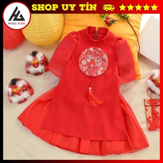 Áo dài bé gái Mộc Khuê cách tân ốp hoa trước ngực đeo khánh cực xinh dành cho bé gái áo dài tết trẻ em - Hogi Clothing