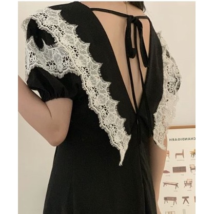 (HÌNH THẬT) Váy dài chít-eo phối ren cao cấp. Đầm dài tôn dáng, cổ V và hở lưng cách điệu