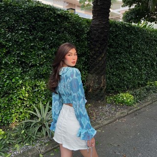 MAYBI Áo croptop ôm voan in phối bèo