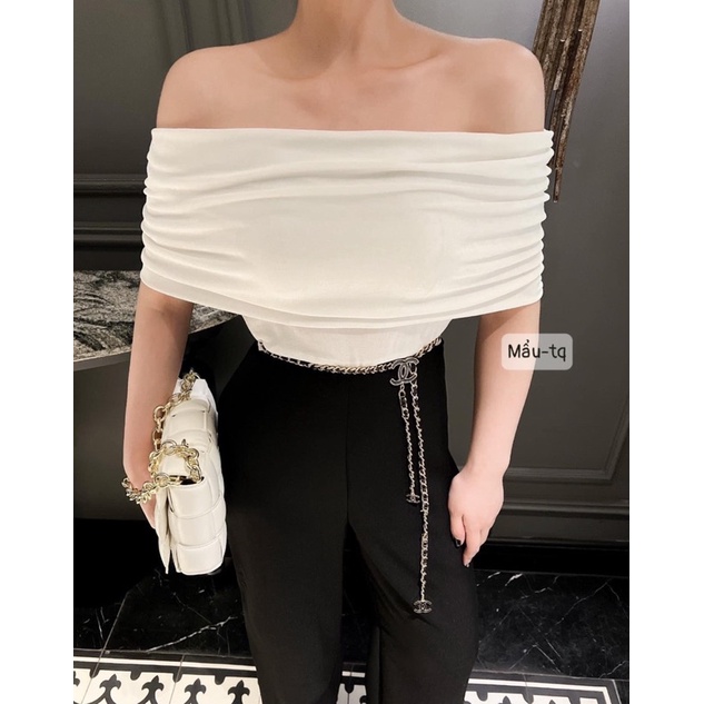 Áo phông rúm trễ vai co giãn nhẹ 45-53kg về 4 màu chuẩn mẫu