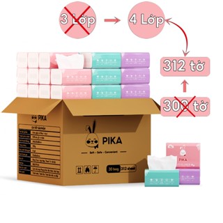 Thùng 30 gói giấy ăn PIKA [ 312 tờ / 4 lớp ] cao cấp | Giấy ăn rút PIKA | Siêu mềm mịn và dai