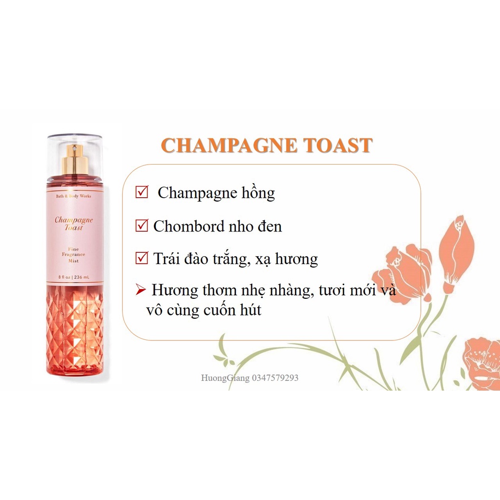 Xịt thơm Bodymist GIÁ RẺ CHAMPAGE TOAST - Chai chiết 10ml