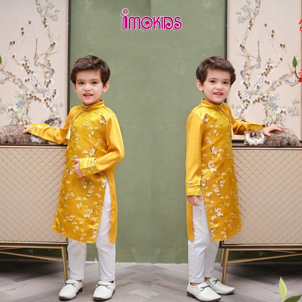 Áo dài bé trai June With Love, Oli River 10-30kg áo dài truyền thống cho bé màu đỏ, vàng, xanh