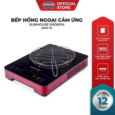 Bếp hồng ngoại cảm ứng SUNHOUSE SHD6014 - Mặt kính cường lực - Phím bấm điện tử tiếng Việt - Dùng được mọi loại nồi