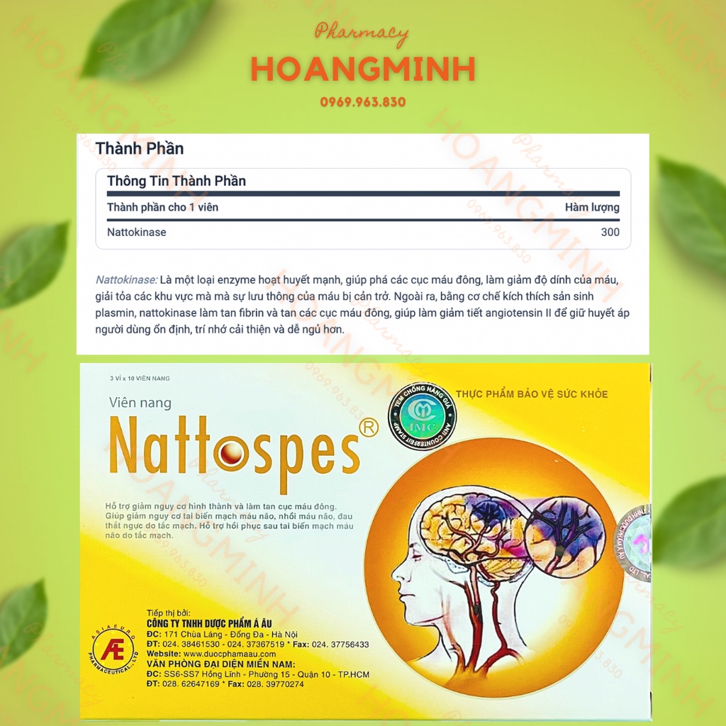 VIÊN NANG NATTOSPES  Hỗ Trợ Giảm Nguy Cơ Hình Thành Và Làm Tan Cục Máu Đông, Tăng Cường Sức Khỏe Tuần Hoàn Não