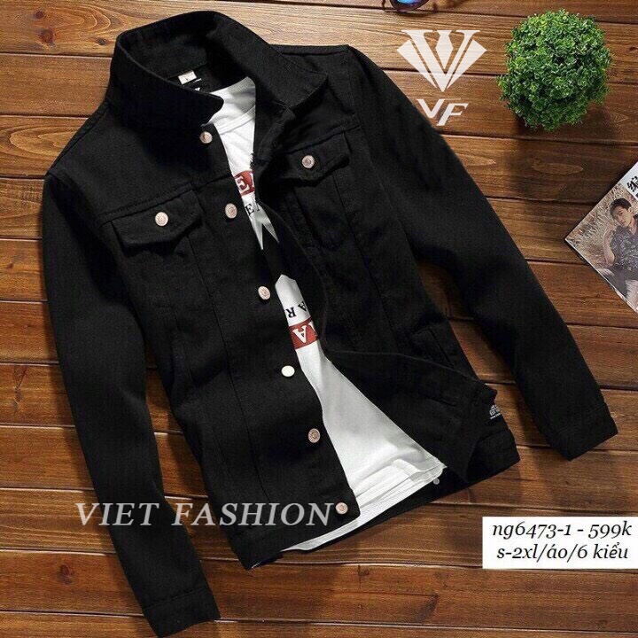 ÁO KHOÁC JEAN NAM CAO CẤP ĐEN IN THÊU CHỮ THỜI TRANG CHẤT LIÊU ĐẸP VIET FASHION