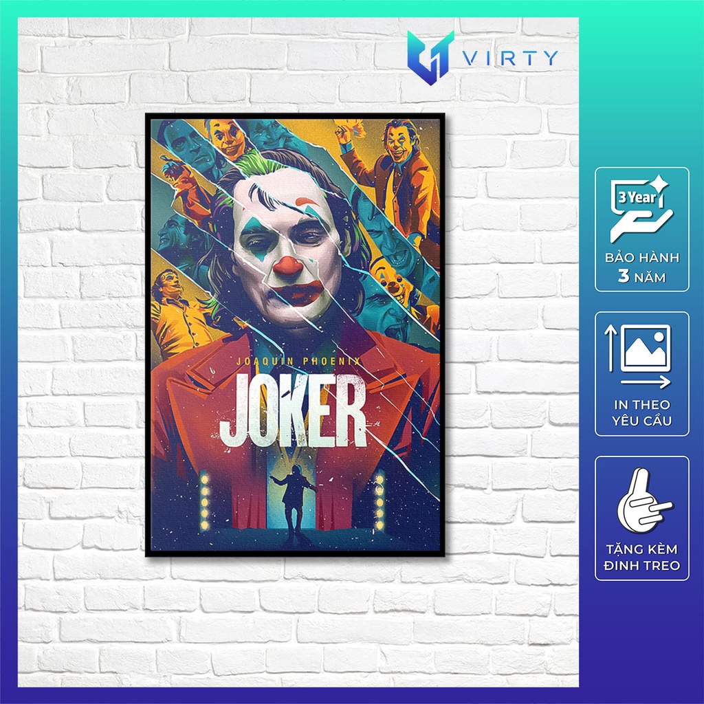 Tranh treo tường decor phòng ngủ VIRTY trang trí phòng khách, tranh canvas PHIM DC JOKER kèm khung composite