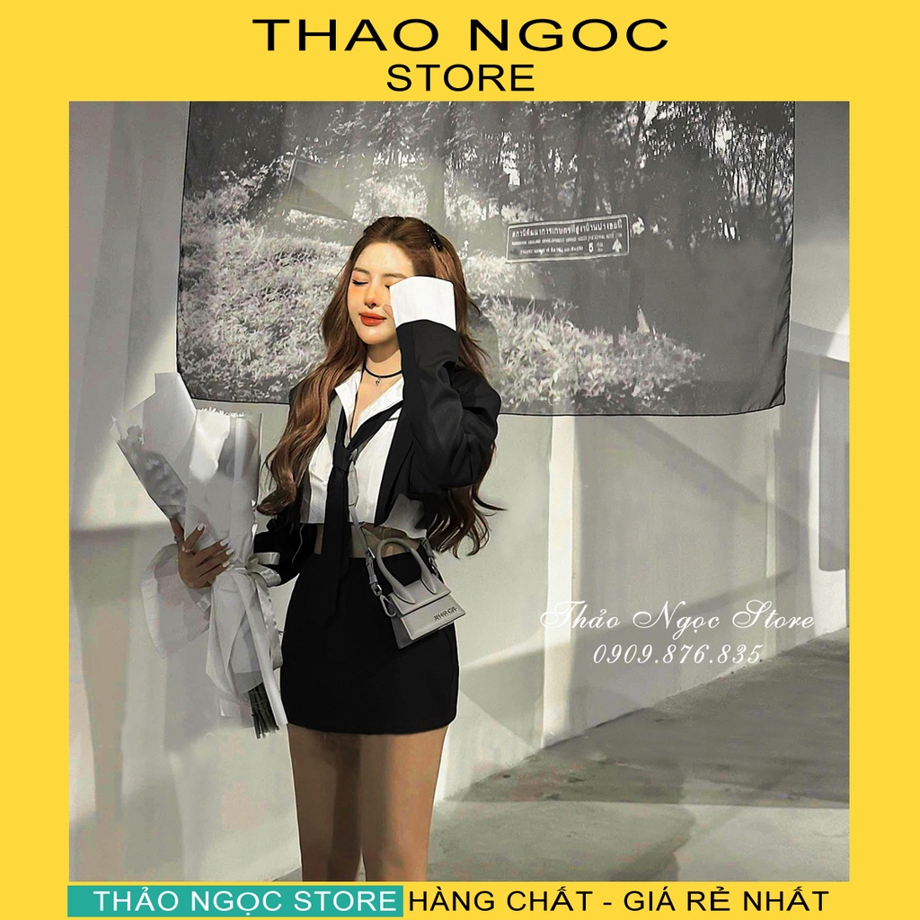 Set áo vest áo sơ mi chân váy ngắn kèm cara vat hàng chuẩn!