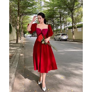 đầm đỏ nơ hồng