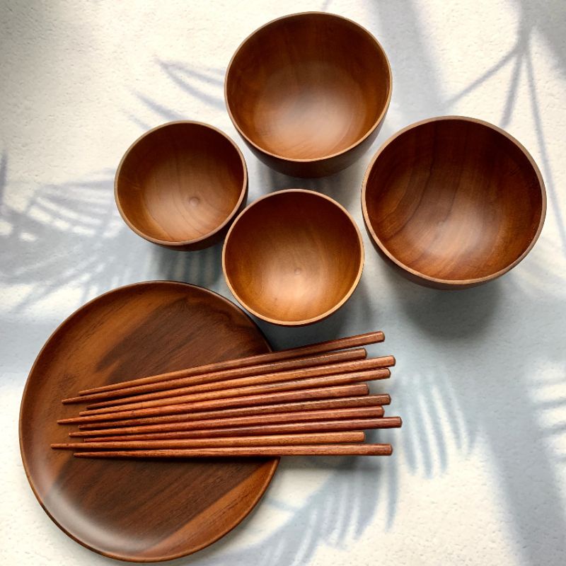 Bộ Bát Gỗ, Tô Gỗ, Đĩa, Đũa gỗ, Ăn Cơm và Đựng Canh, Salad Vitrapro