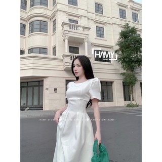 Đầm Cổ Tròn Tay Nhún Eo