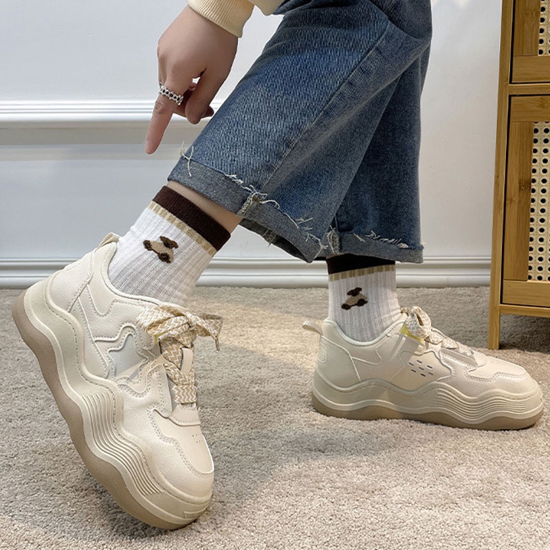 Giày Bánh Mì Đế Dày Cổ Thấp Gợn Sóng Thời Trang Thường Ngày Dành Cho Bạn Nữ