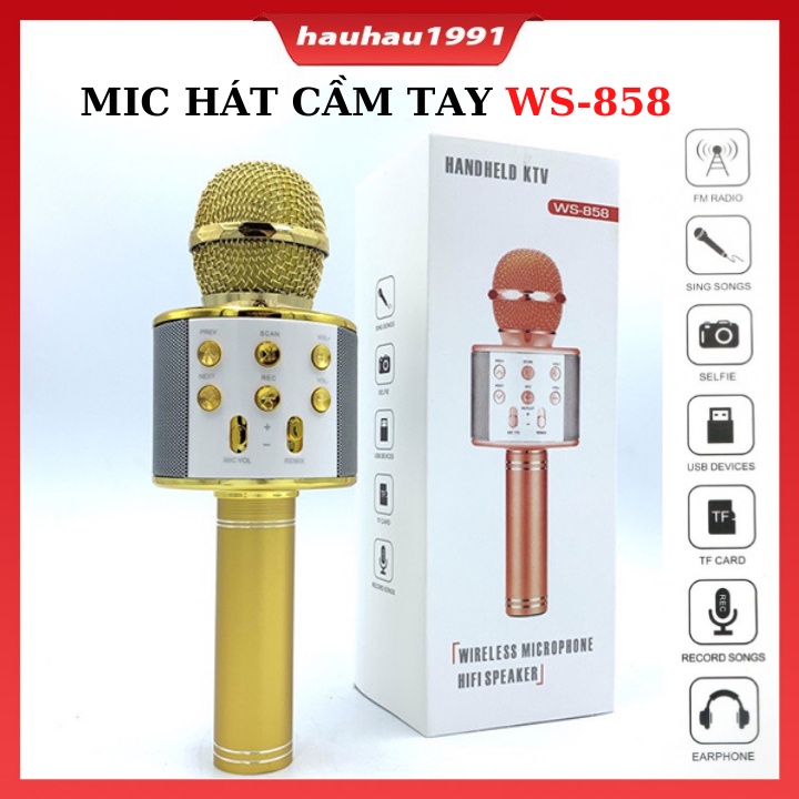 Mic Karaoke Ws-858, Micro Bluetooth Không Dây Kèm Loa