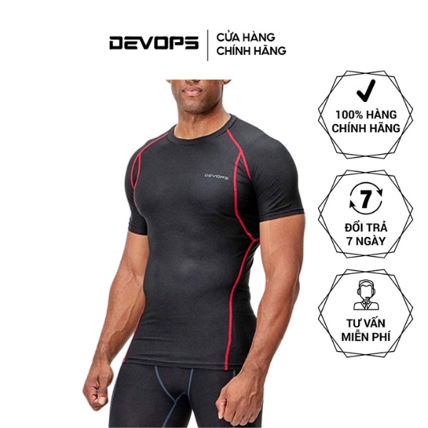 Áo thun nam DEVOPS ngắn tay cổ tròn ôm body chất liệu thun poly co giãn 4 chiều chống UV đá bóng chạy bộ gym DEB1007