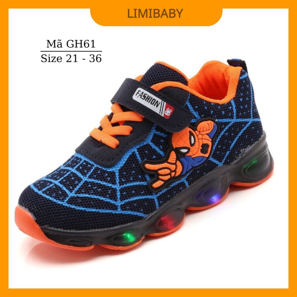 Giày bé trai hình siêu nhân có đèn LED 1 đến 10 tuổi màu xanh thể thao có đèn LED độc đáo phong cách Hàn Quốc GH61