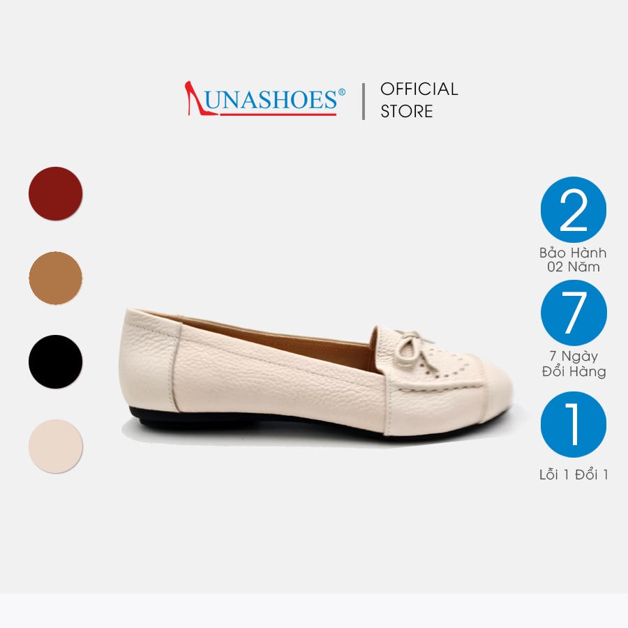 Giày búp bê nữ mũi tròn da bò thật Lunashoes BX07 giầy đế bệt có nơ cao cấp dễ đi kiểu Hàn quốc nhiều màu