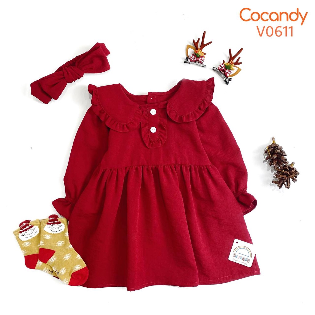 Váy dài ĐỎ trơn cổ bèo cho bé của COCANDY mã V0611