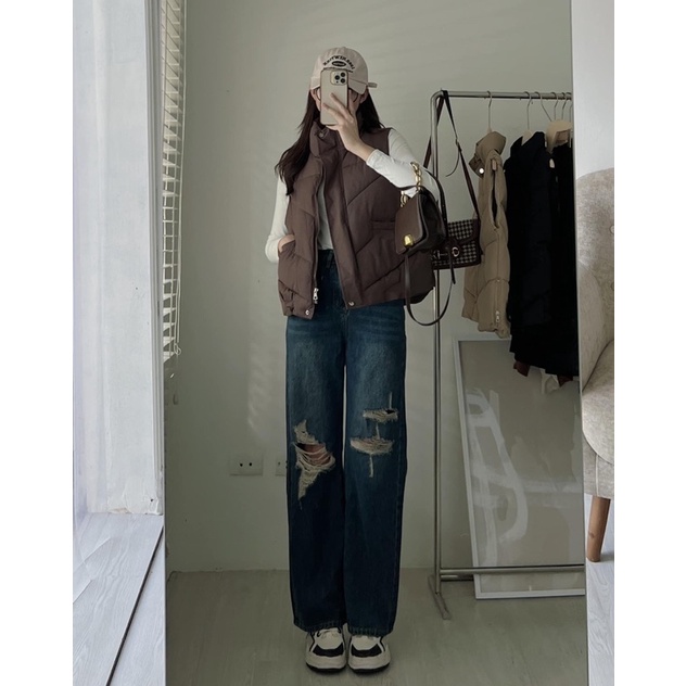 Áo ghile phao nữ mùa đông dày dặn siêu nhẹ quảng châu 4 màu