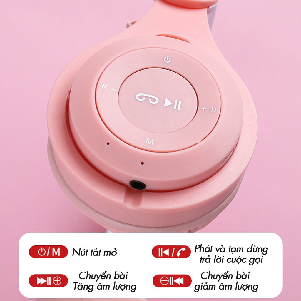 Tai Nghe Bluetooth Chụp Tai Cao Cấp - Tai Nghe Over Ear Không Dây Thiết Kế Tai Mèo Dễ Thương - Âm Bass Đỉnh Cao - Kết Nố
