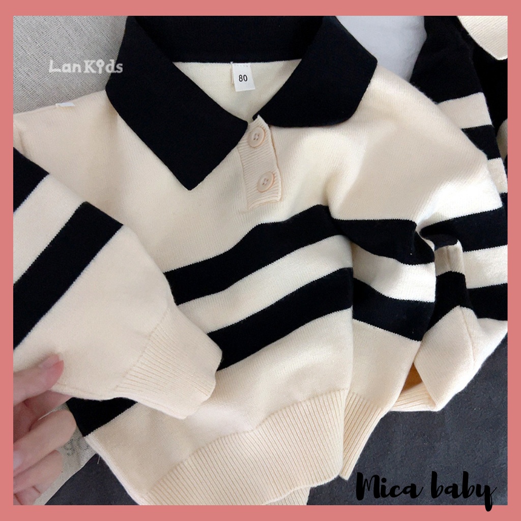 Áo len dệt kim kiểu dáng polo dài tay kẻ sọc phong cách Hàn Quốc đáng yêu cho bé QA63 Mica baby