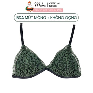 Áo lót nữ bralette không gọng mút vừa ren hoa xanh rêu sang trọng thương hiệu Mebra A015