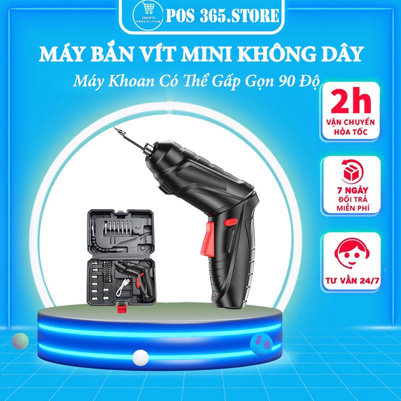 Máy Bắn Vít Mini 2 Chiều, Máy Khoan Điện Mini Cầm Tay Không Dây Pin Sạc 1800mAh Tiện Dụng Pos365.Store