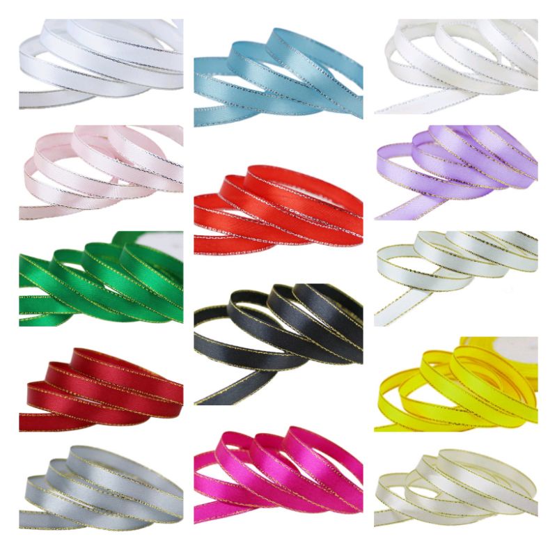 Cuộn 5 mét ruy băng lụa 1cm viền kim tuyến