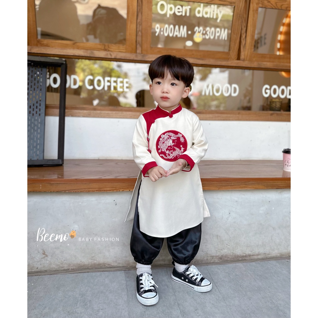 Áo dài cách tân bé trai BEEMO CHÍNH HÃNG AD011 áo dài cho bé chất liệu nhung chéo hàn mềm mại cho bé mặc tết PAPALEMON