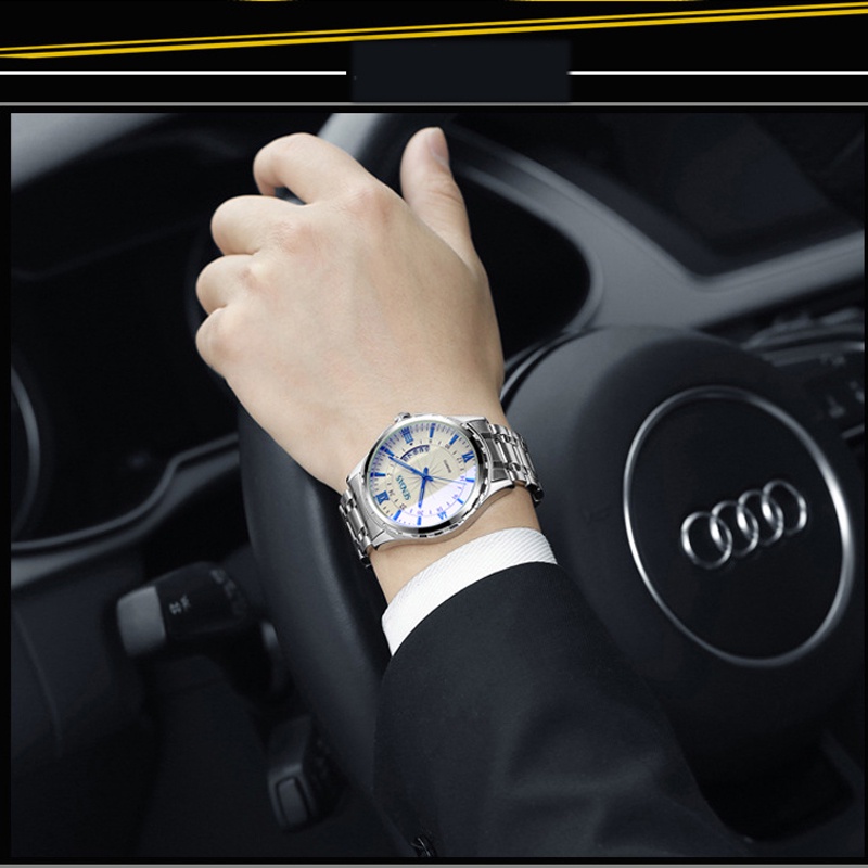 Mới Đồng Hồ Nam Dây Thép Không Gỉ Thiết Kế Sang Trọng