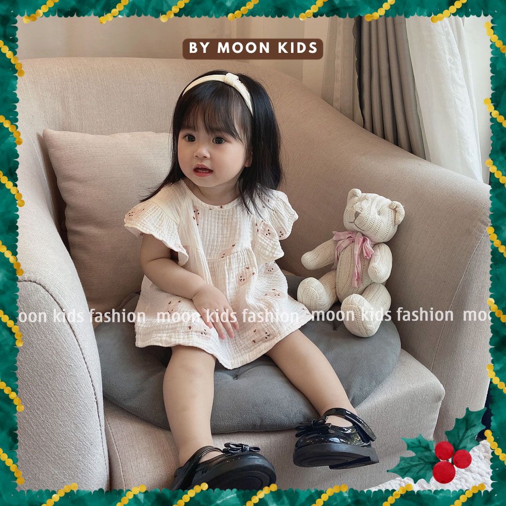 (Hàng thiết kế) Bộ xô muslin cánh tiên họa tiết thỏ hồng dễ thương cho bé gái Moon kids fashion