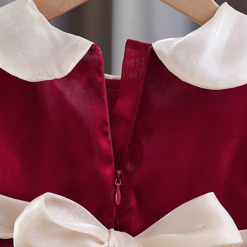 Váy Bé Gái, Đầm Tay Ngắn Đính Nơ Lụa Tơ Bóng Sang Chảnh Cho Bé Gái Từ 8 - 18kg