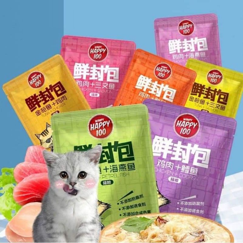 Pate Wanpy Happy 100 70gr Thùng 120 gói dành cho mèo _ hỗ trợ mix vị và chọn vị thoải mái