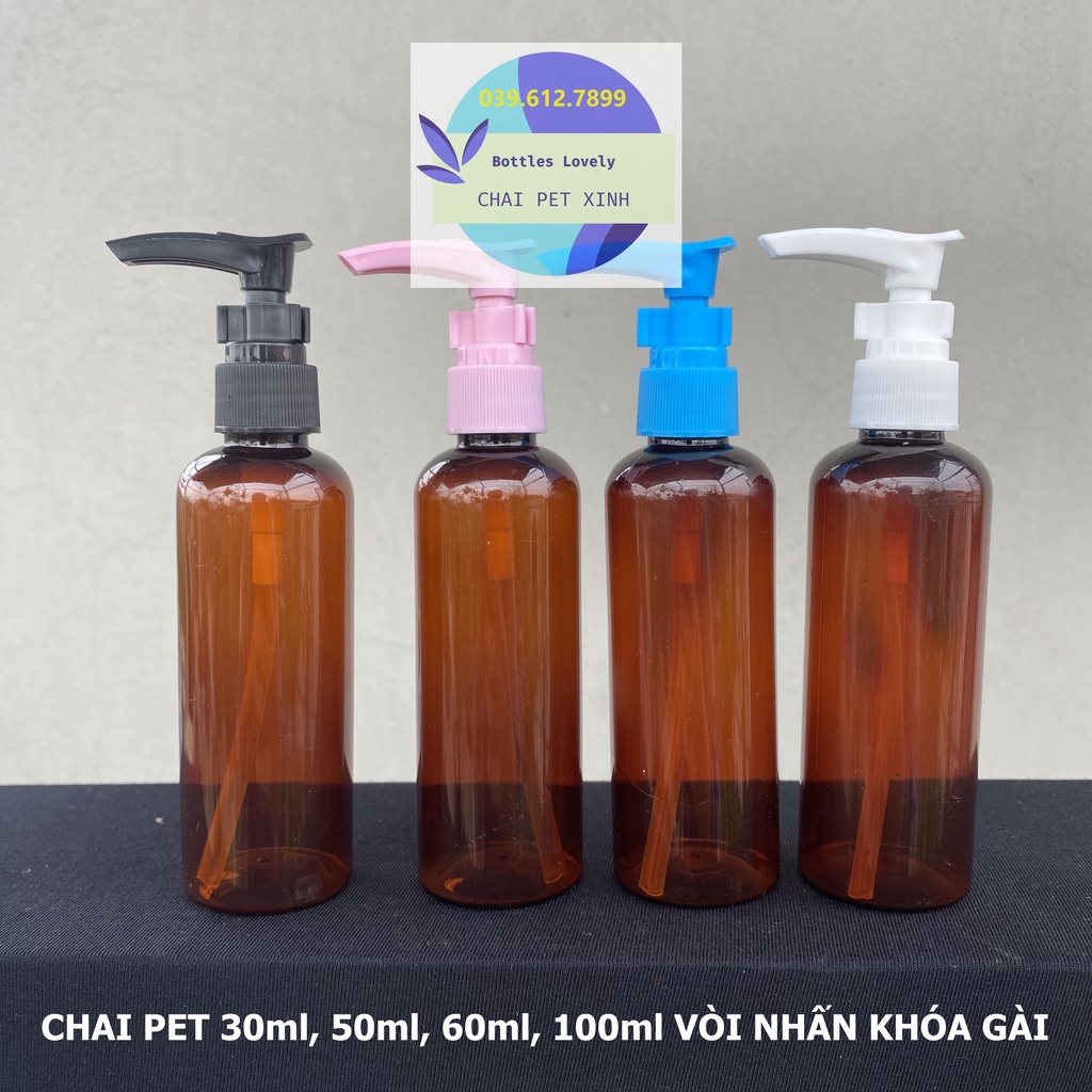 Chai pet nhựa vòi nhấn khóa gài dung tích 30ml, 50ml, 60ml, 100ml