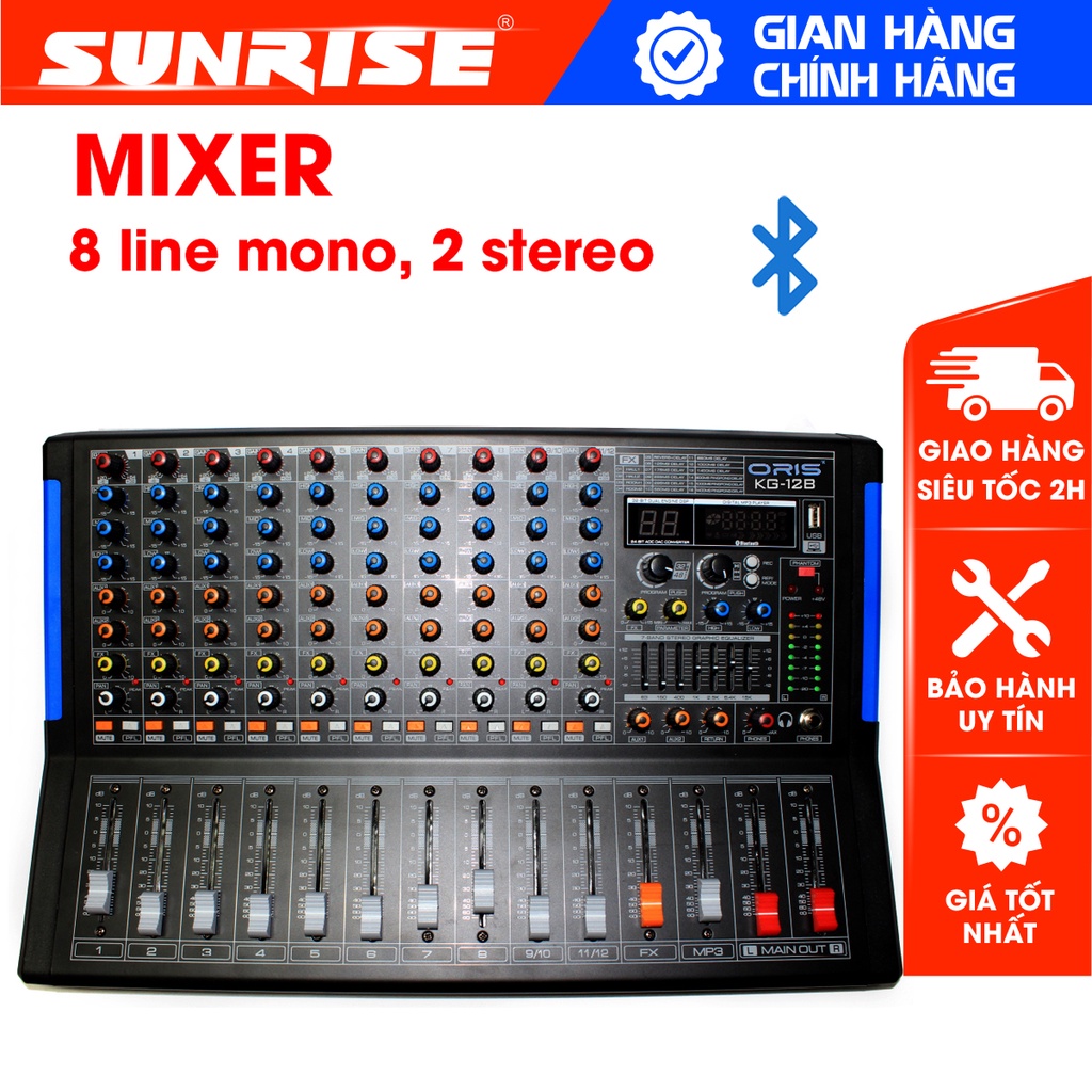 Mixer cao cấp bộ hòa trộn âm thanh bluetooth chính hãng Oris KG-12B đầy đủ chức năng xử lý âm thanh chuyên nghiệp