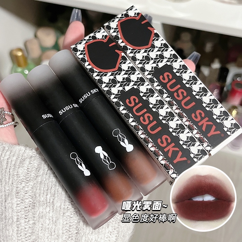 Son Bóng Dạng Lỏng Dưỡng Ẩm Lâu Trôi Quyến Rũ Thiết Kế Vỏ Màu Đen Phong Cách Hàn Quốc