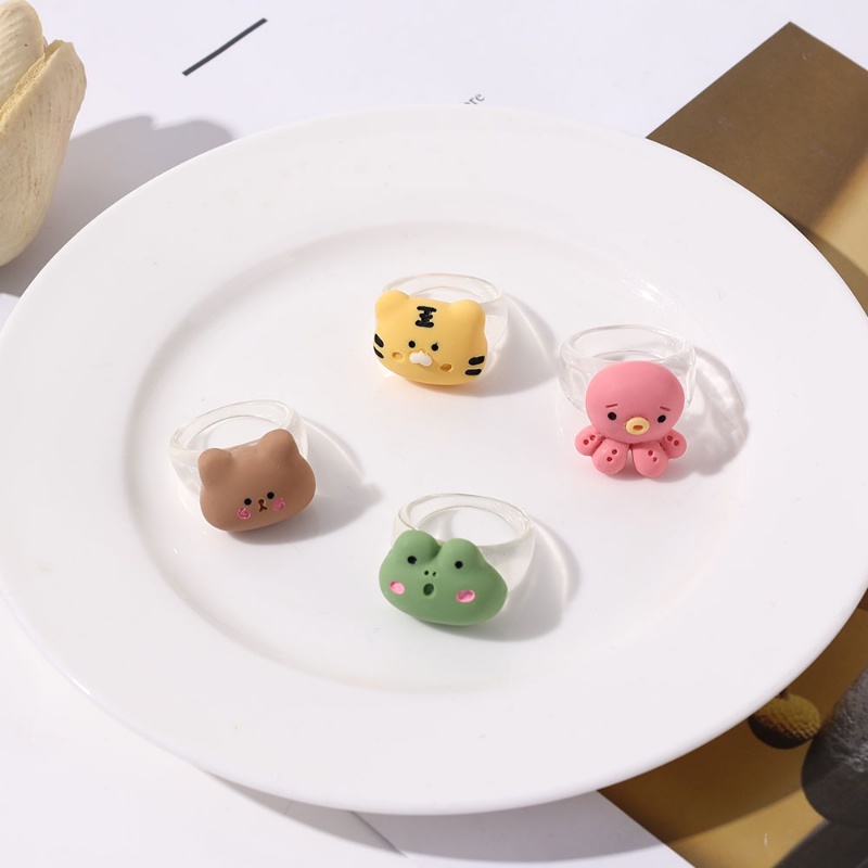 Nhẫn Acrylic Hình Động Vật Hoạt Hình Nhiều Màu Dễ Thương Cho Bé Gái