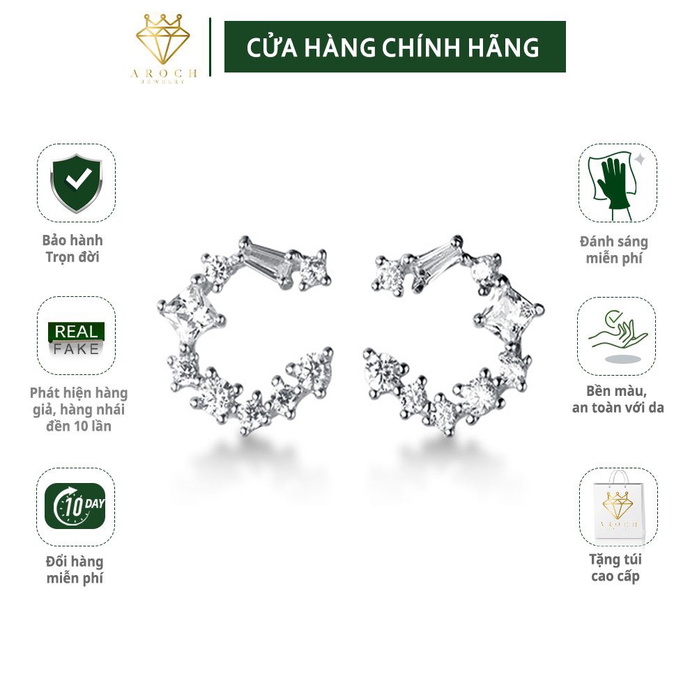 Khuyên tai bạc Ý s925 thiết kế cách điệu chữ C gắn đá sang trọng G6022 - AROCH Jewelry
