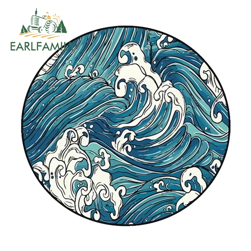 Đề Can Vinyl Dán Kính Chắn Gió Xe Hơi Hình Tròn Họa Tiết Sóng Biển 13Cmx12.4Cm