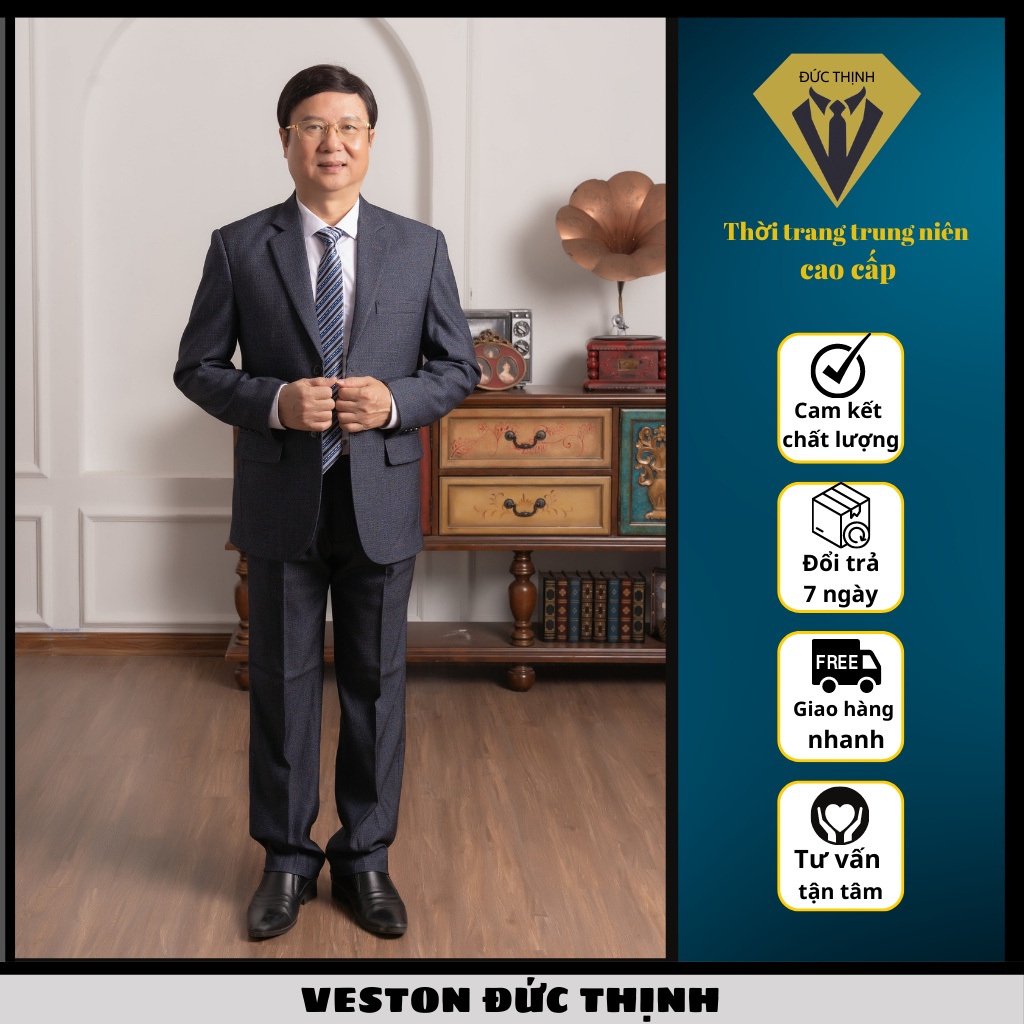 Bộ vest nam comple trung niên trung tuổi cao cấp chất liệu vải tuysi cao cấp Đức Thịnh