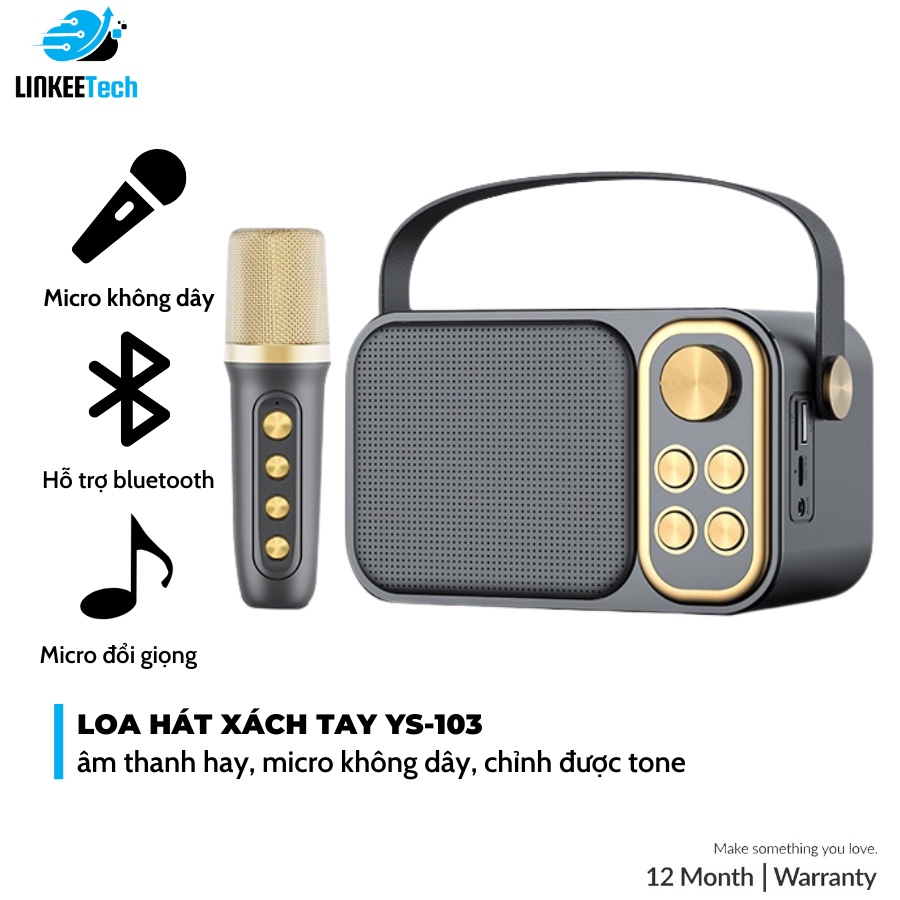 Loa Karaoke Bluetooth YS-103 Kèm 1 Micro Không Dây, Âm Thanh Siêu Hay, Thiết Kế Sang Trọng Nhỏ Gọn Tiện Lợi- LinkeeTech