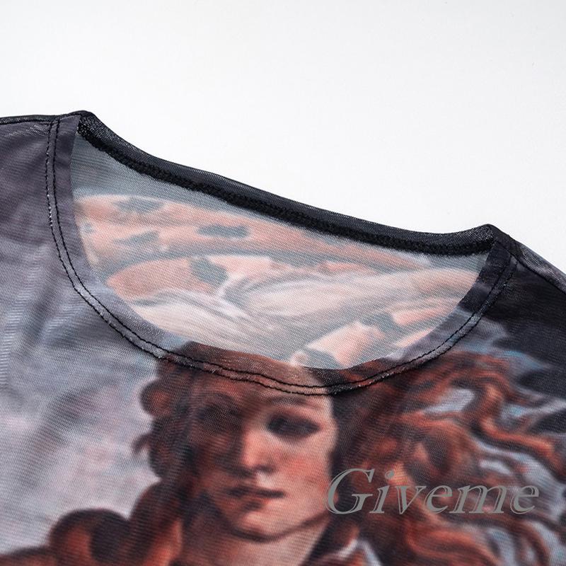 Áo Liền Quần Dài Tay Xuyên Thấu In Họa Tiết Chân Dung 3D Gợi Cảm Dành Cho Nữ