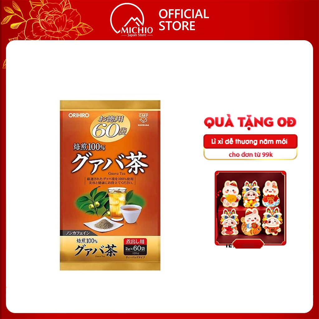 Trà ổi giảm cân Orihiro Nhật Bản, trà lá ổi Orihiro Guava Tea hỗ trợ giảm mỡ thừa cải thiện tiêu hóa 60 túi