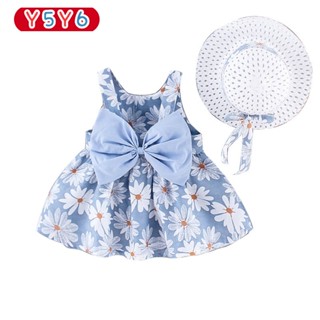 Y5Y6 Đầm Công Chúa Hai Dây Mùa Hè Bằng Vải cotton Có Thắt Nơ Lớn Cho Bé Gái