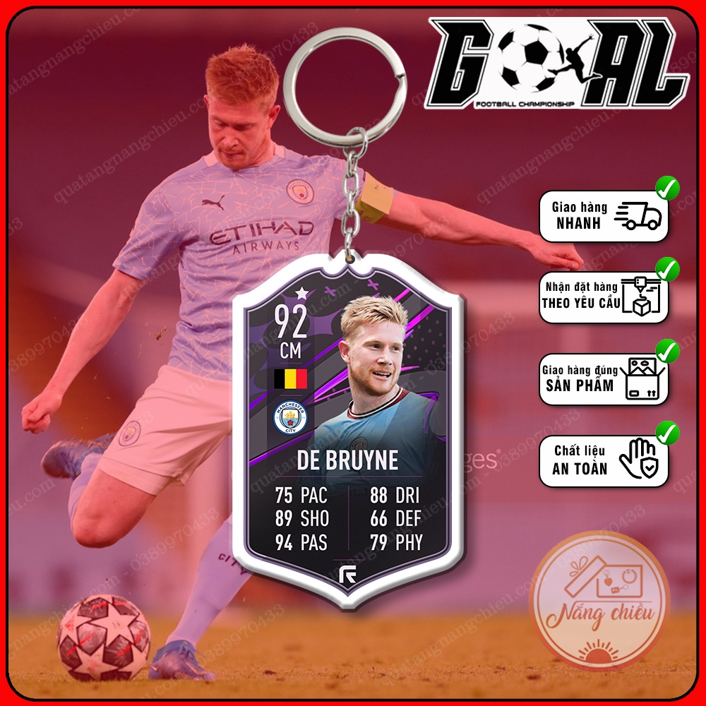 Móc khóa cầu thủ De Bruyne cao cấp hiện đại, phụ kiện treo balo túi xách thẻ bóng đá yêu thích CLB Man City[3649-3667]