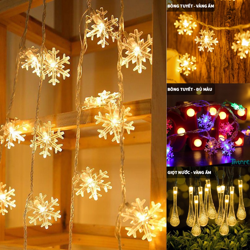 Dây đèn Led nháy hình bông tuyết, đèn led nháy giọt nước Nibi trang trí phòng ngủ, trang trí Noel, trang trí Tết
